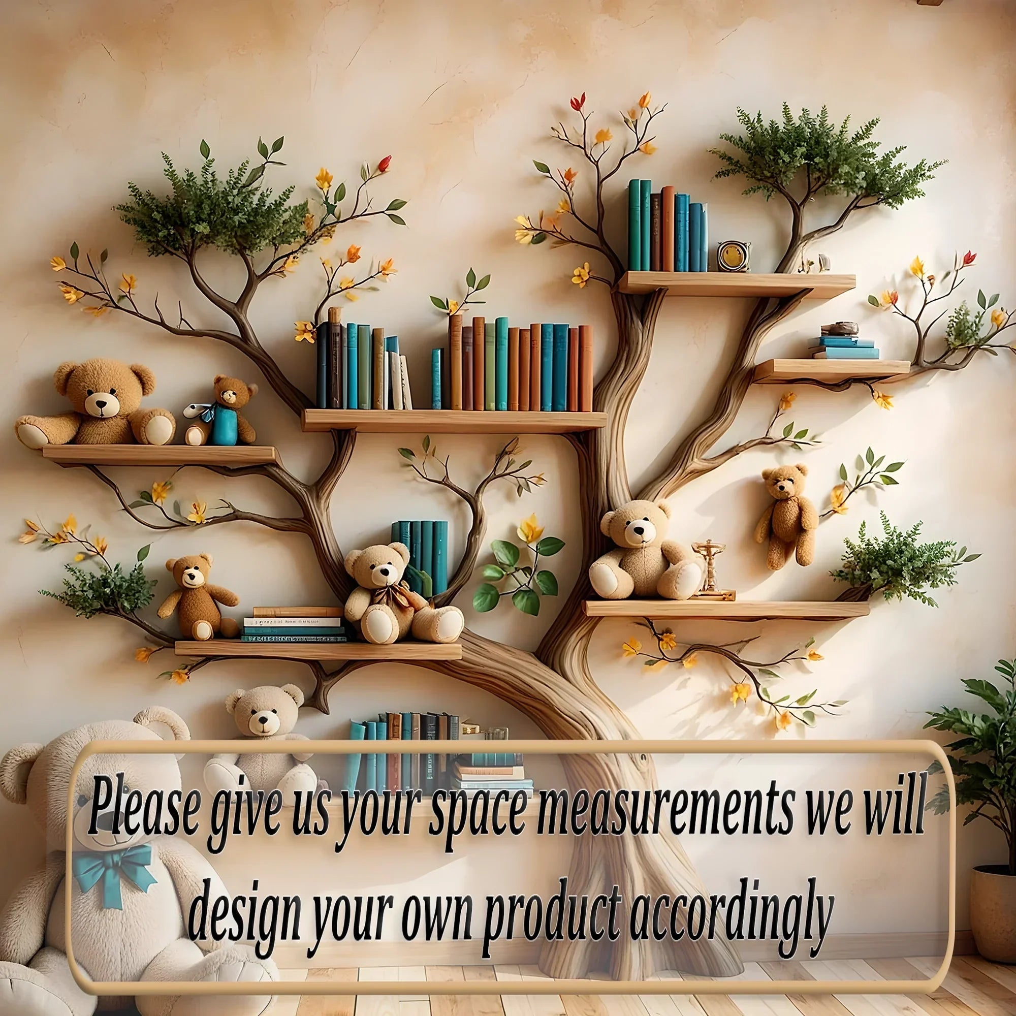 Wooden bookshelf designed in the shape of a tree - Create a joyful study space for children 