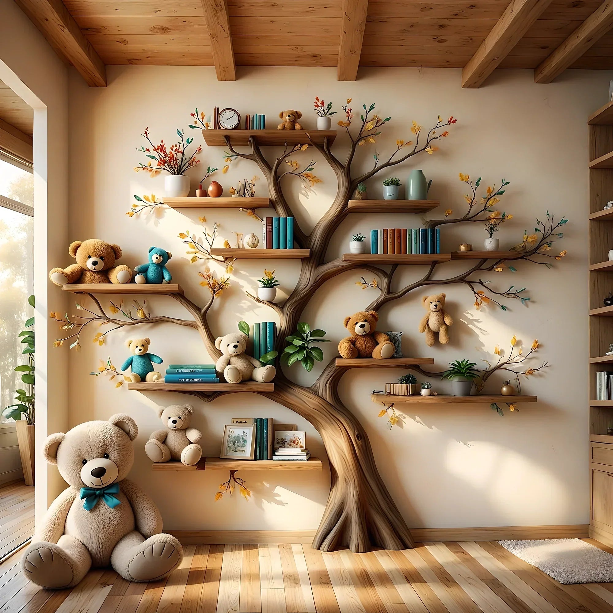 Wall-mounted wooden bookshelf for children - Enhance the aesthetics of the study space 