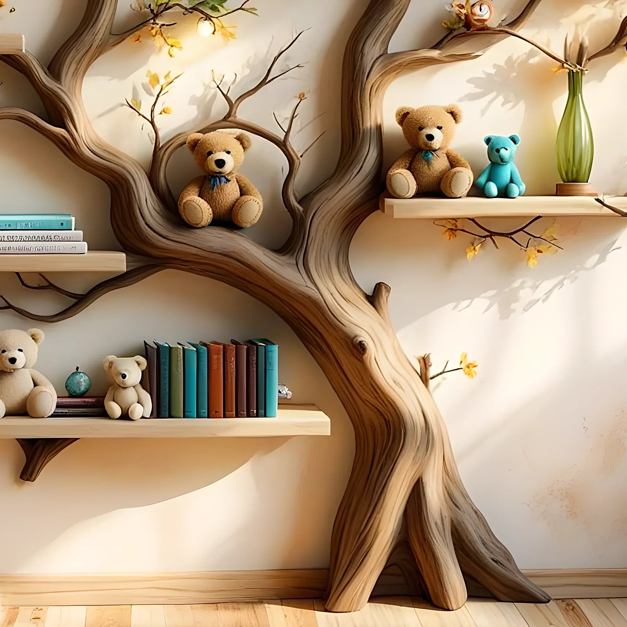 Wall-mounted bookshelf for children - Creative furniture made of natural wood 