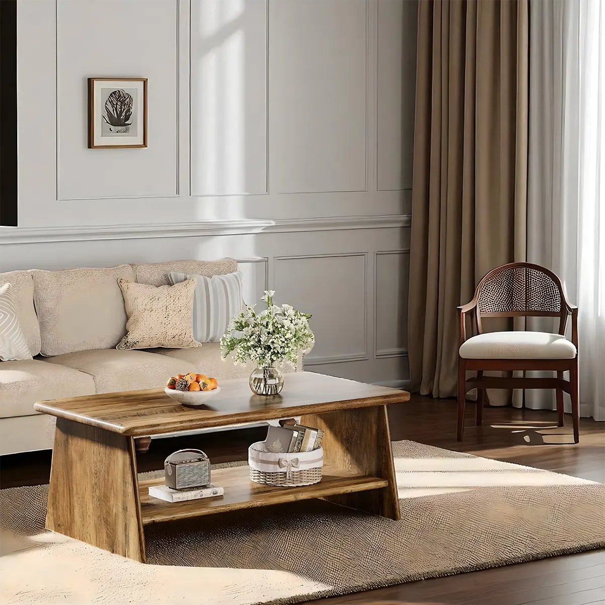 Korean Style Natural Wood Coffee Table – Elegant & Versatile 