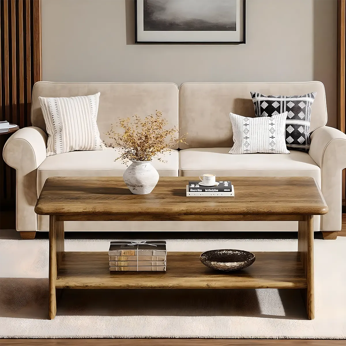 Korean Style Natural Wood Coffee Table – Elegant & Versatile 