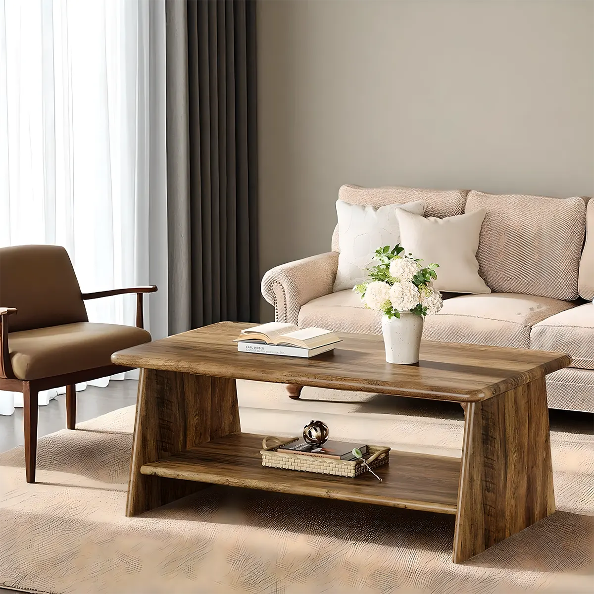 Korean Style Natural Wood Coffee Table – Elegant & Versatile 