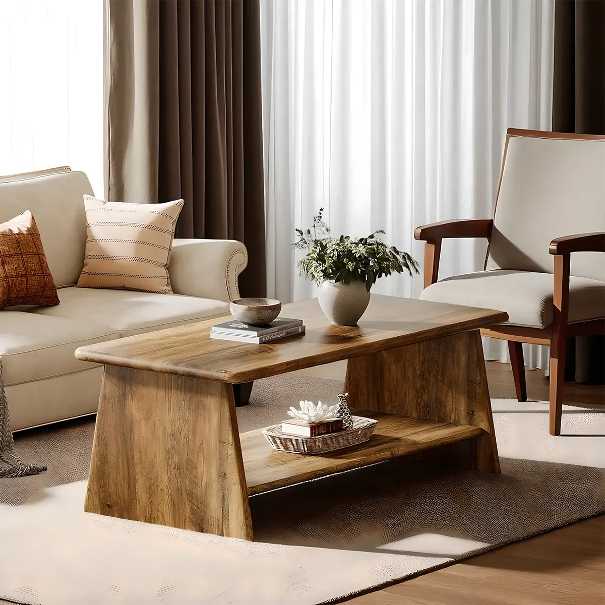 Korean Style Natural Wood Coffee Table – Elegant & Versatile 