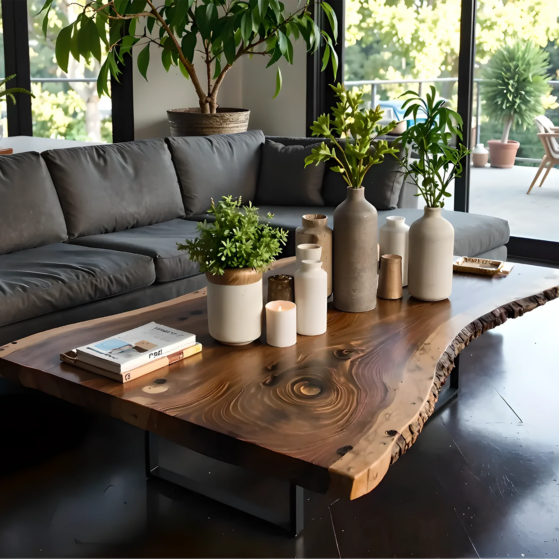 Large Rustic Coffee Table Made from Recycled Solid Wood Handcrafted Furniture Custom Live Edge Table Furniture Gifts 