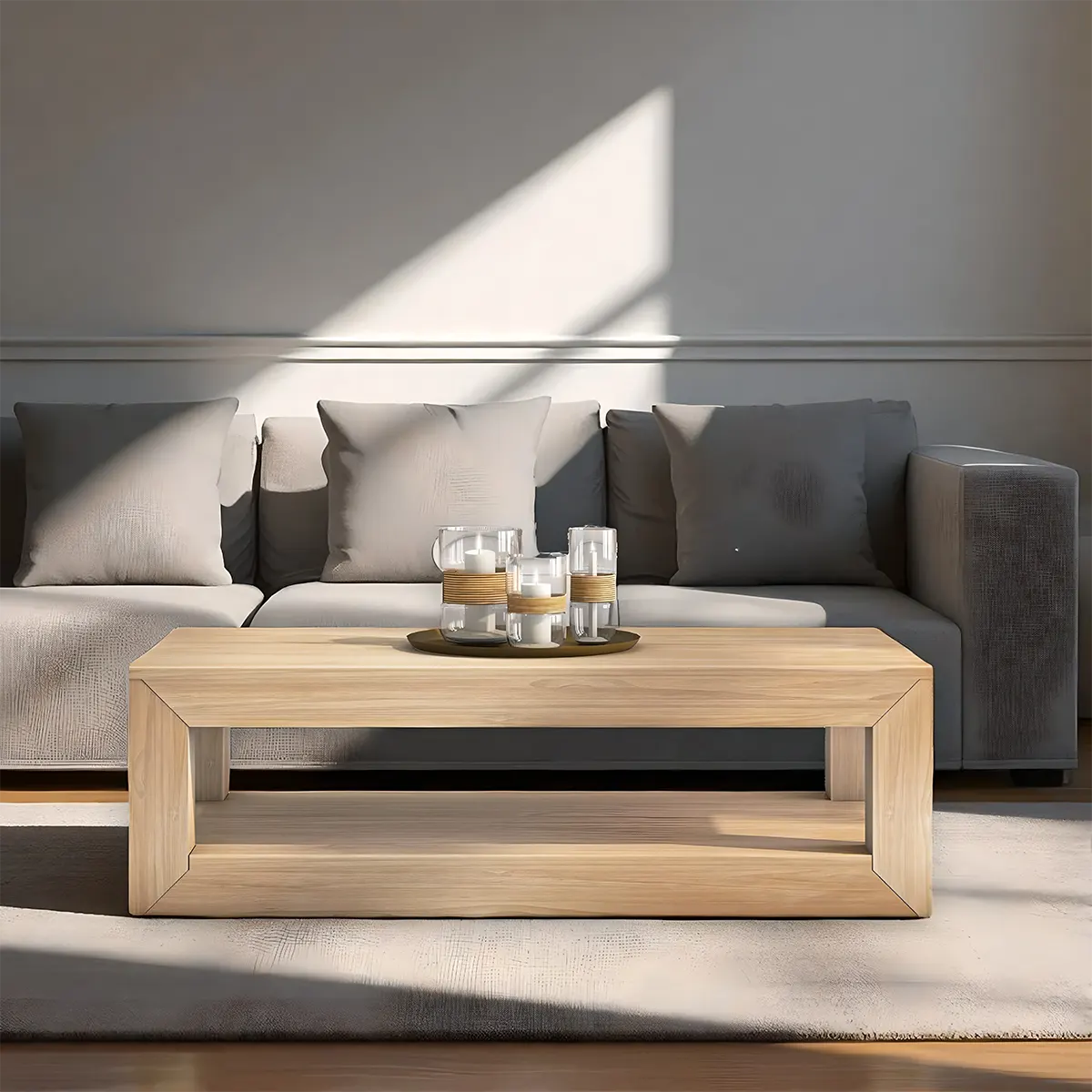 Light Oak Coffee Table, Modern Minimalist Design, 2 Tiers 