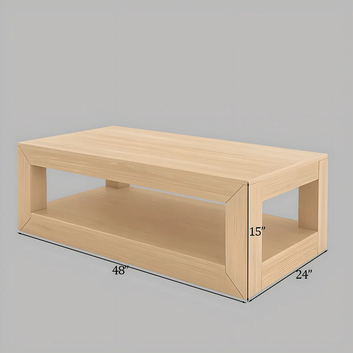 Light Oak Coffee Table, Modern Minimalist Design, 2 Tiers 