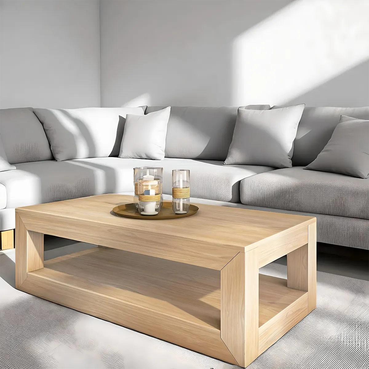Light Oak Coffee Table, Modern Minimalist Design, 2 Tiers 