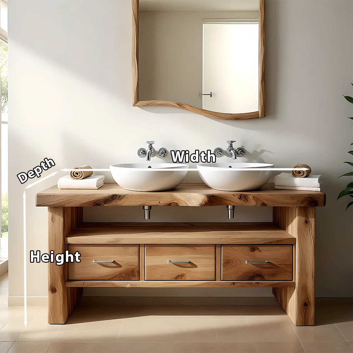 Live Edge Double Sink Solid Wood Vanity – Japandi Rustic Design - Rustira