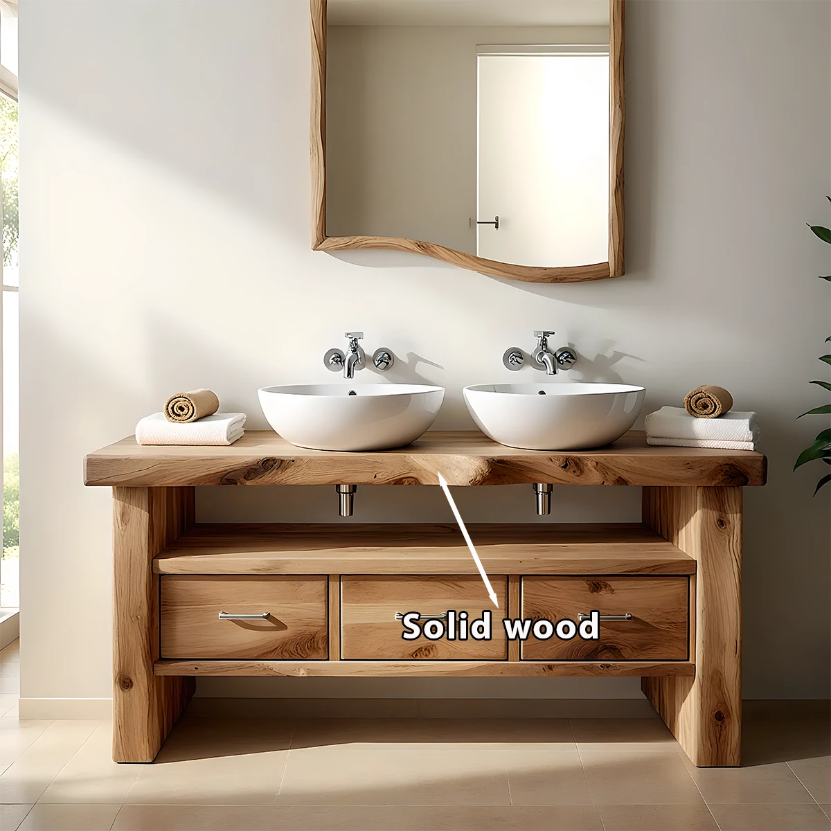 Live Edge Double Sink Solid Wood Vanity – Japandi Rustic Design - Rustira