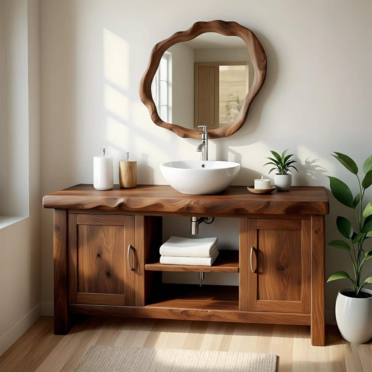 Live Edge Solid Wood Bathroom Vanity – Japandi Organic Minimalist - Rustira