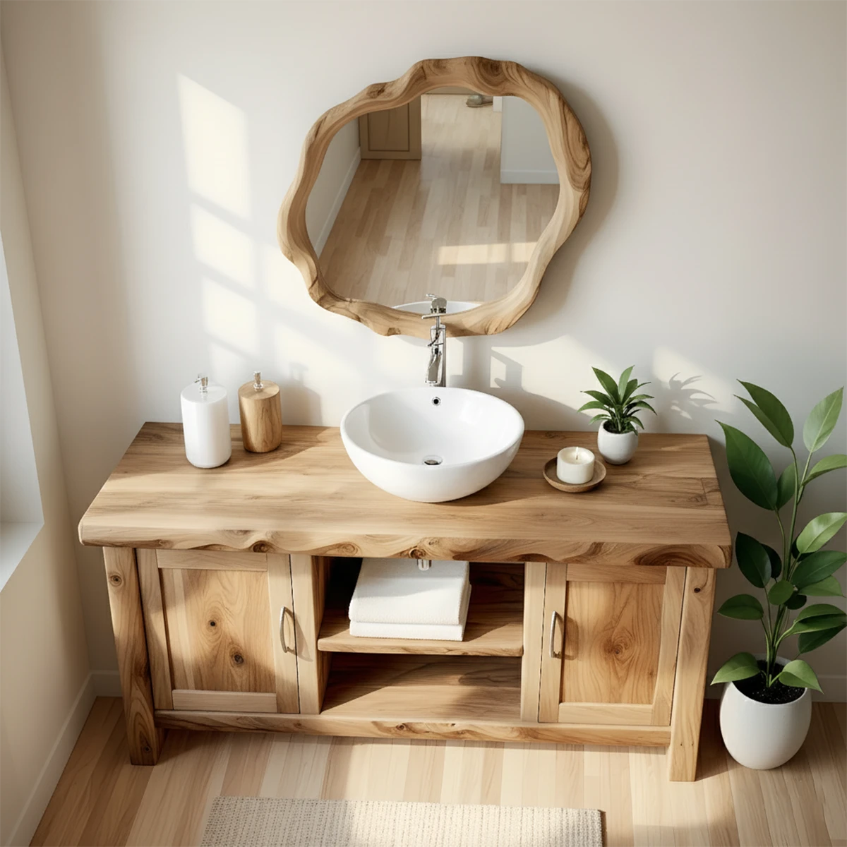 Live Edge Solid Wood Bathroom Vanity – Japandi Organic Minimalist - Rustira