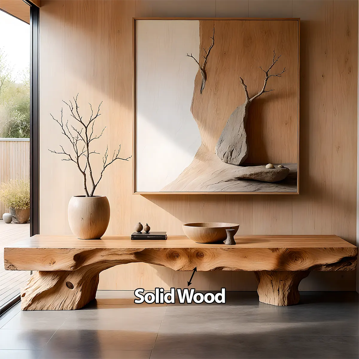 Live Edge Solid Wood TV Stand — Twin Trunk Zen Base - Rustira