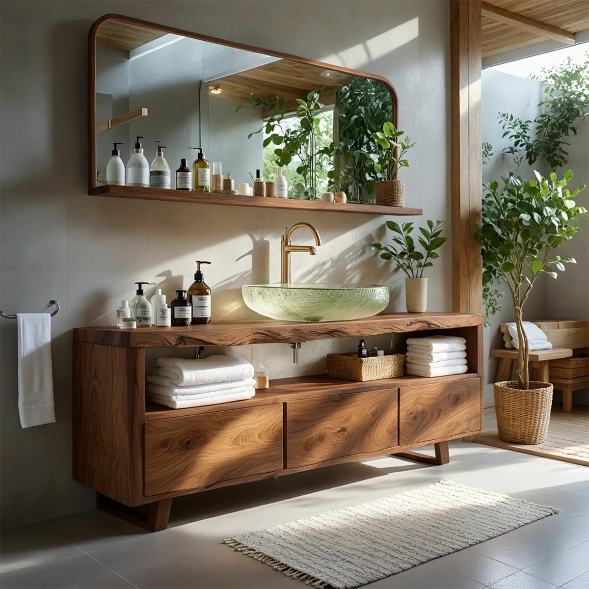 Live Edge Solid Wood Vanity with Storage – Japandi Spa Bathroom Console - Rustira
