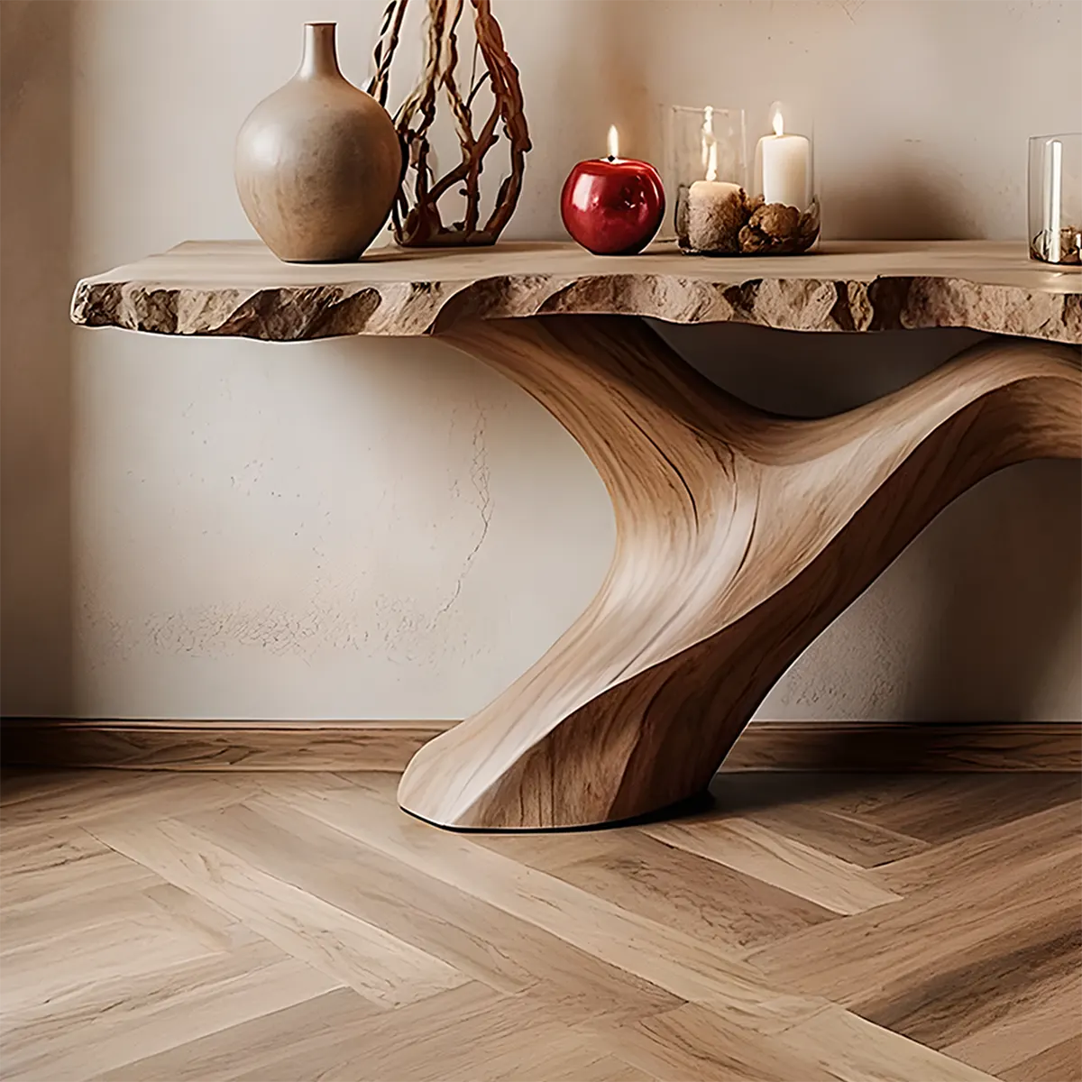 Live Edge Walnut Console Table – Handcrafted Wave Base - Rustira