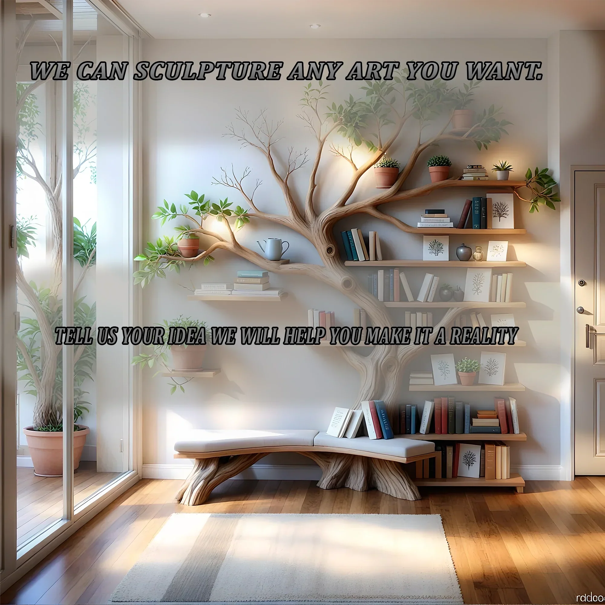 Tree-Shaped Bookcase – Solid Wood Bookshelf for Books, Plants & Decorations 