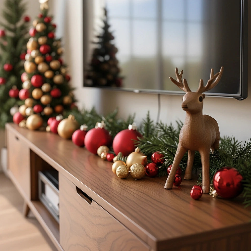 Mid-Century Solid Wood TV Stand with Tapered Legs & Storage Drawers - Rustira