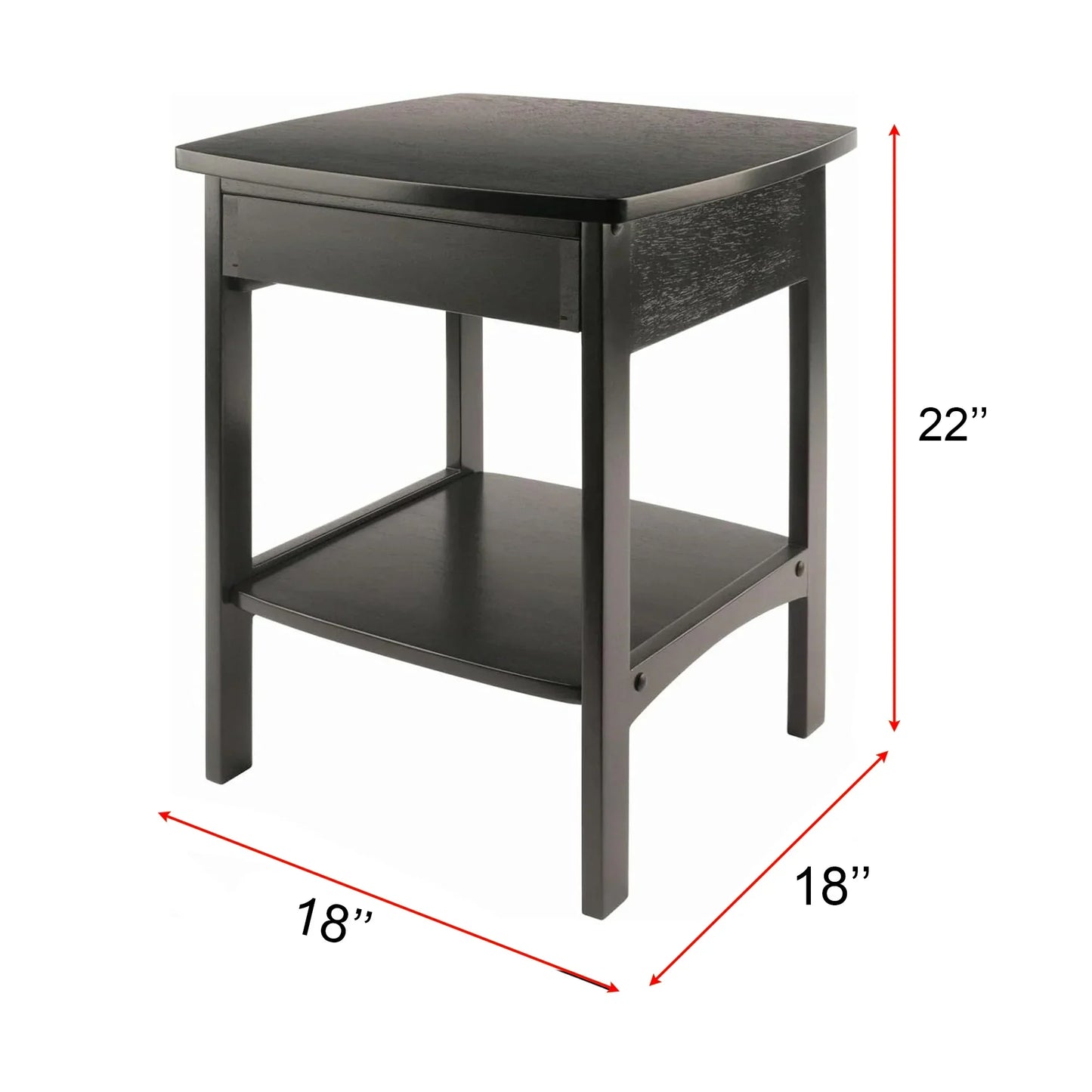 Minimalist Black Wood Nightstand with Drawer and Open Shelf 