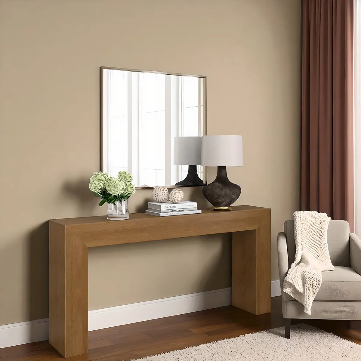 Minimalist Laminate Oak Modern Console Table 