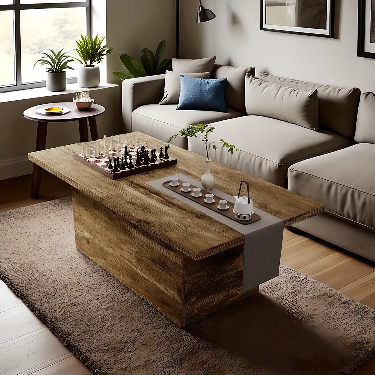 Minimalist Style Natural Wood Coffee Table, Unique And Sophisticated Design 