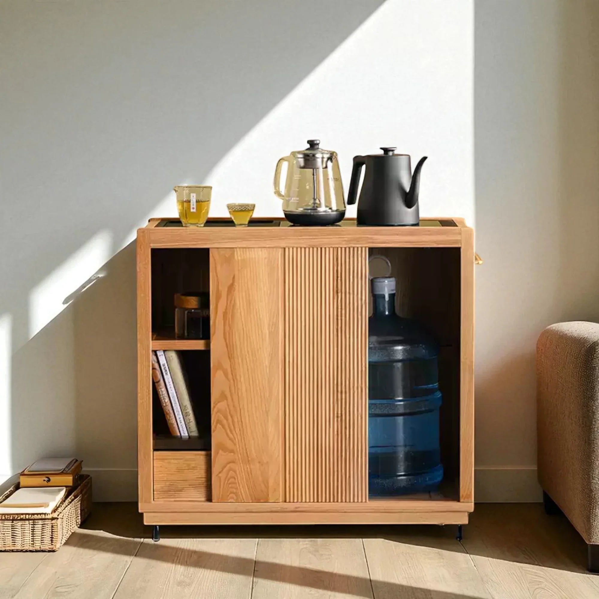 Minimalist Wooden Tea Cabinet – Solid Wood Storage Design - Rustira