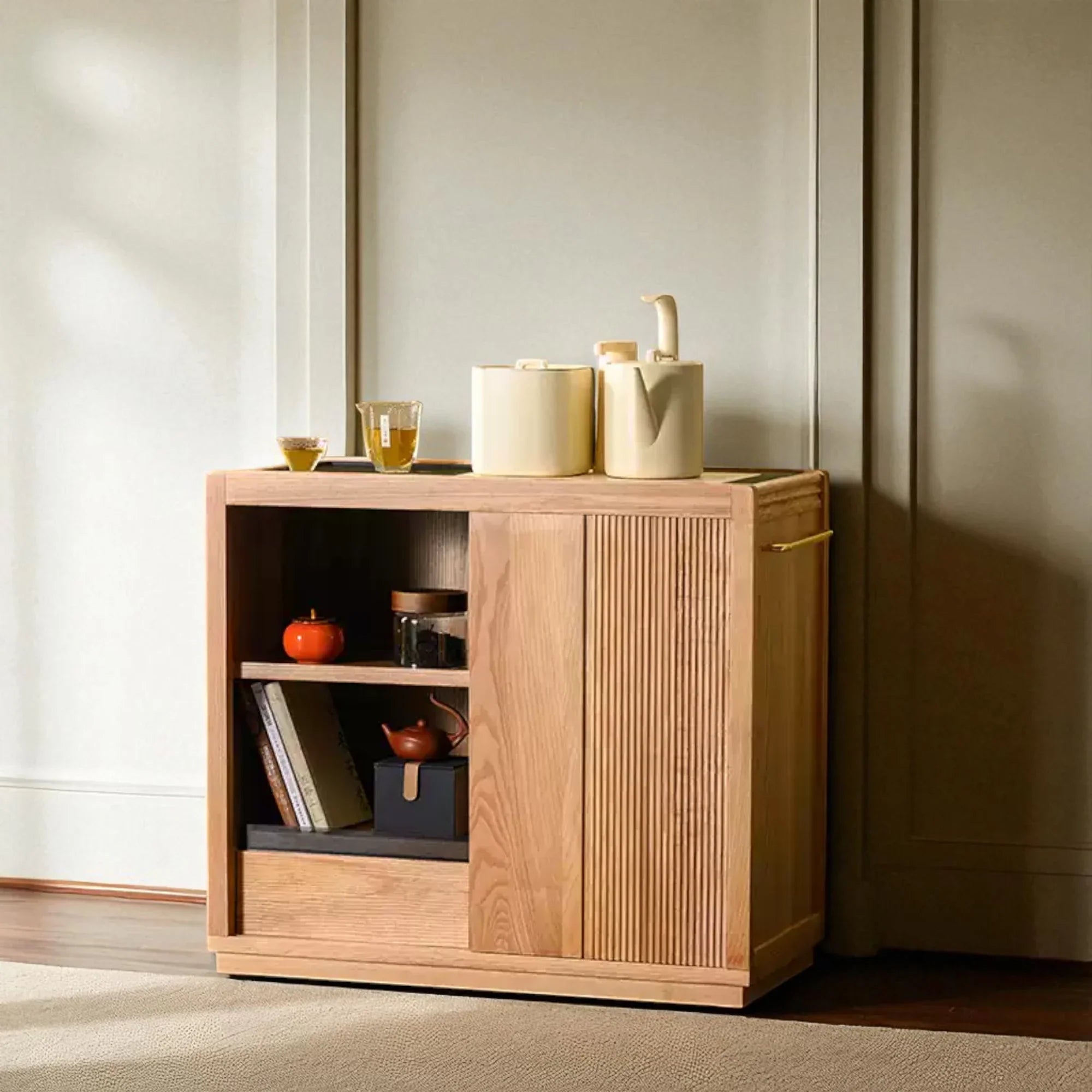 Minimalist Wooden Tea Cabinet – Solid Wood Storage Design - Rustira