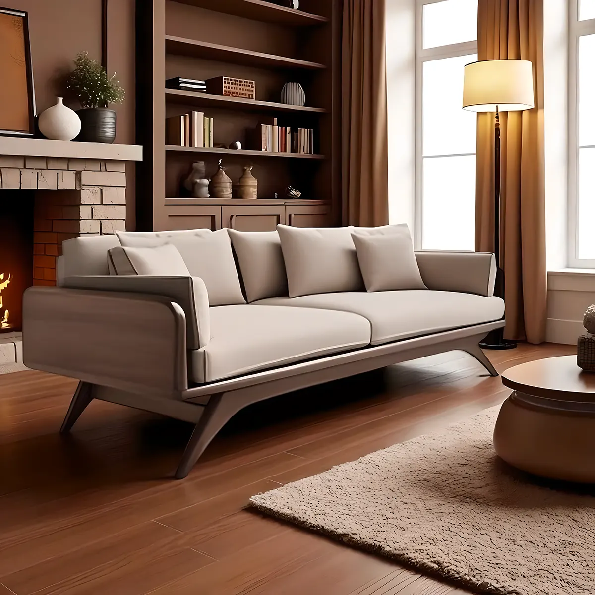 Modern Beveled Leg Ash Wood Sofa - Luxurious - Soft Cushion 