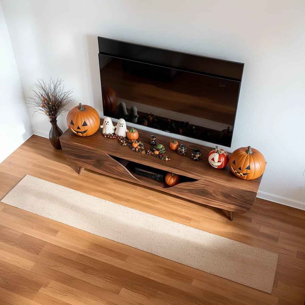 Modern Carved Walnut TV Console With Organic Flowing Doors - Rustira