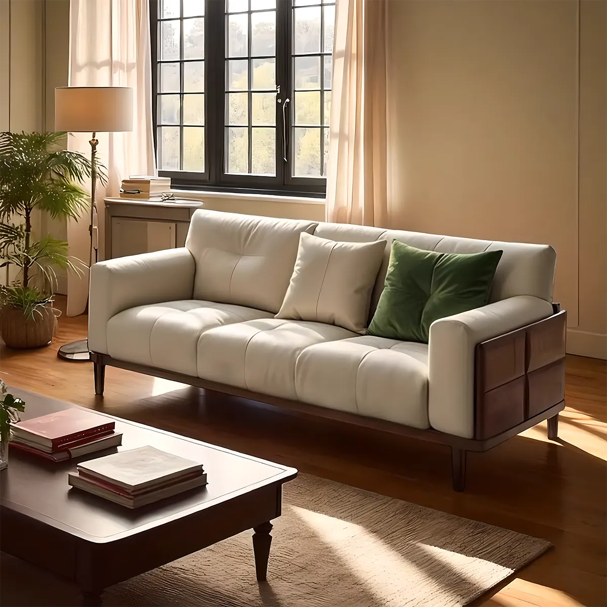 Modern Design Ash Leather Sofa – High Quality Natural Ash Wood Frame 