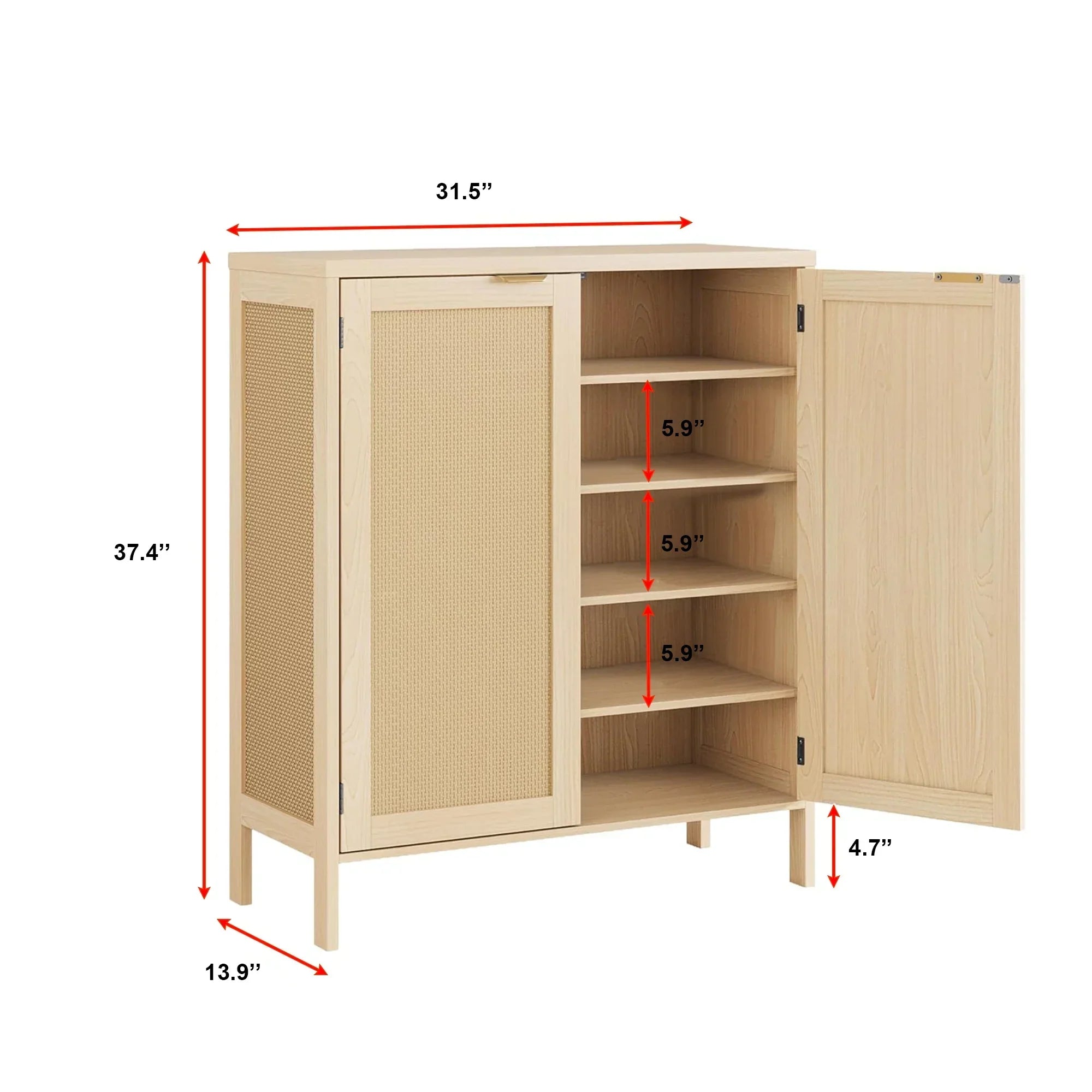Modern Natural Rattan Shoe Cabinet with Adjustable Shelves 
