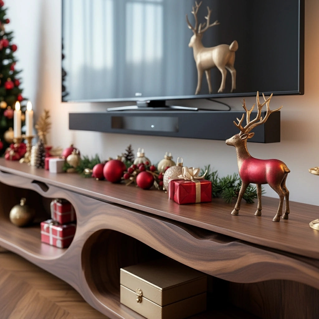 Modern Organic Solid Wood TV Stand with Sculptural Curved Design - Rustira