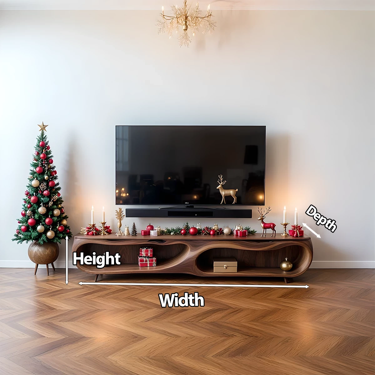 Modern Organic Solid Wood TV Stand with Sculptural Curved Design - Rustira