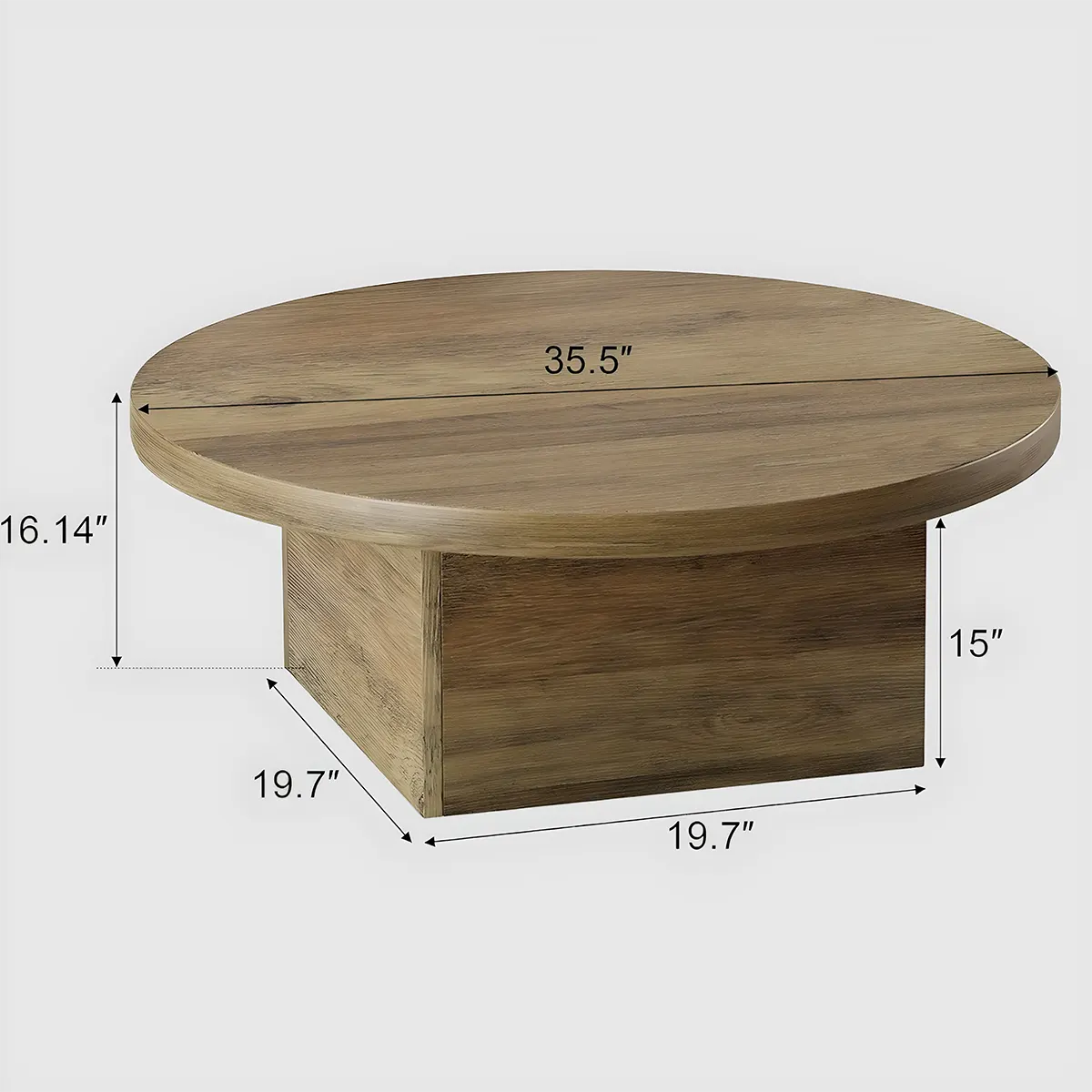 Modern Round Wooden Coffee Table – Nordic Design, Sturdy Box Legs 