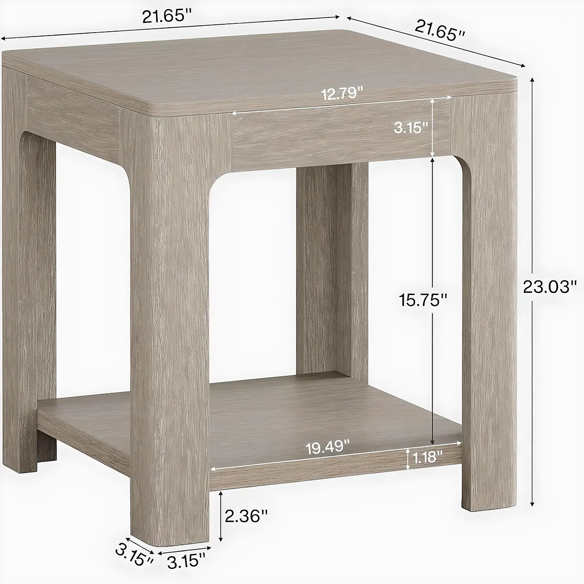 Modern Simple Corner Table, Light Gray Wood Decorative Shelf 
