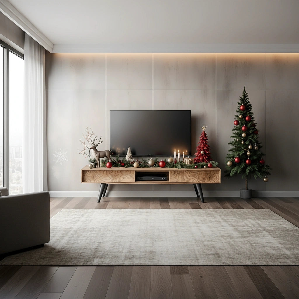 Modern Solid Wood TV Console with Minimalist Holiday Display Design - Rustira