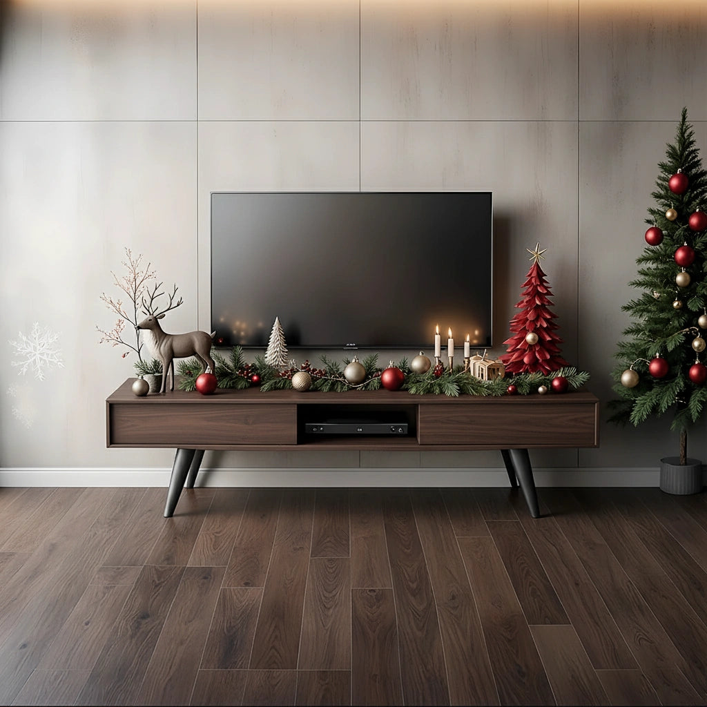 Modern Solid Wood TV Console with Minimalist Holiday Display Design - Rustira