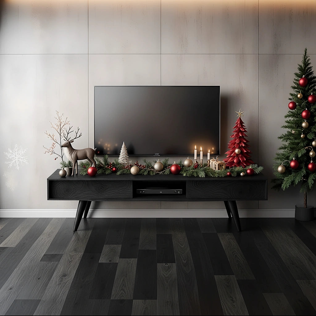 Modern Solid Wood TV Console with Minimalist Holiday Display Design - Rustira