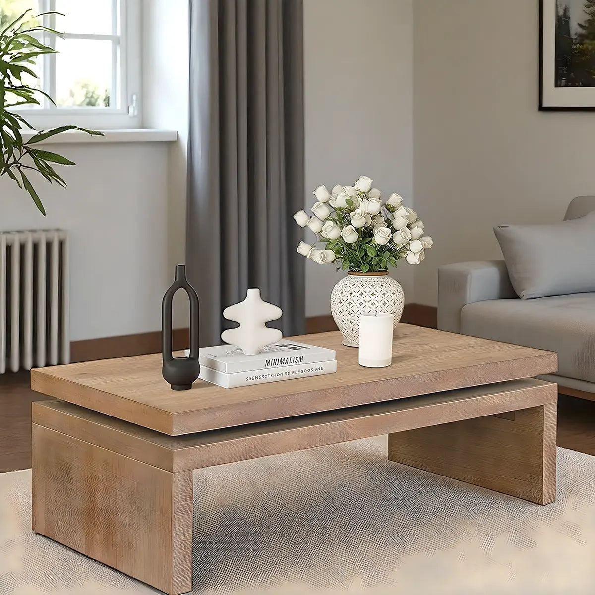 Modern Wooden Coffee Table 48” – Minimalist Design, Load Capacity 45kg 