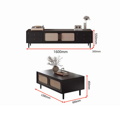 Modern, high-class solid wood TV shelf & tea table with rattan woven 