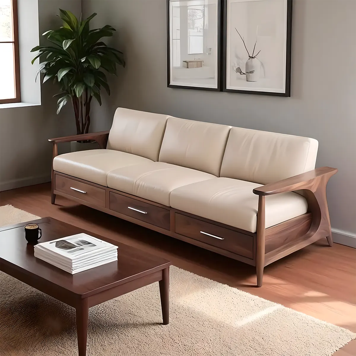 Modern style ash wood sofa – Luxurious natural wood grain frame 