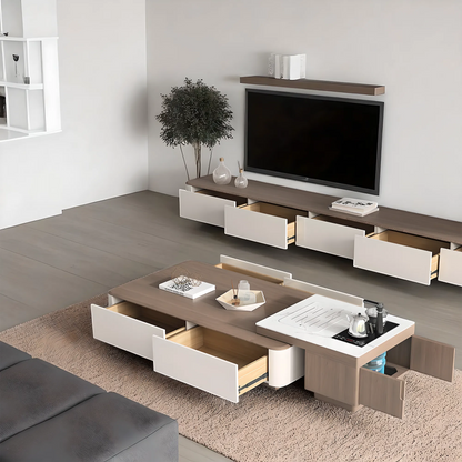 Modern wooden tea table and TV shelf with convenient drawers 