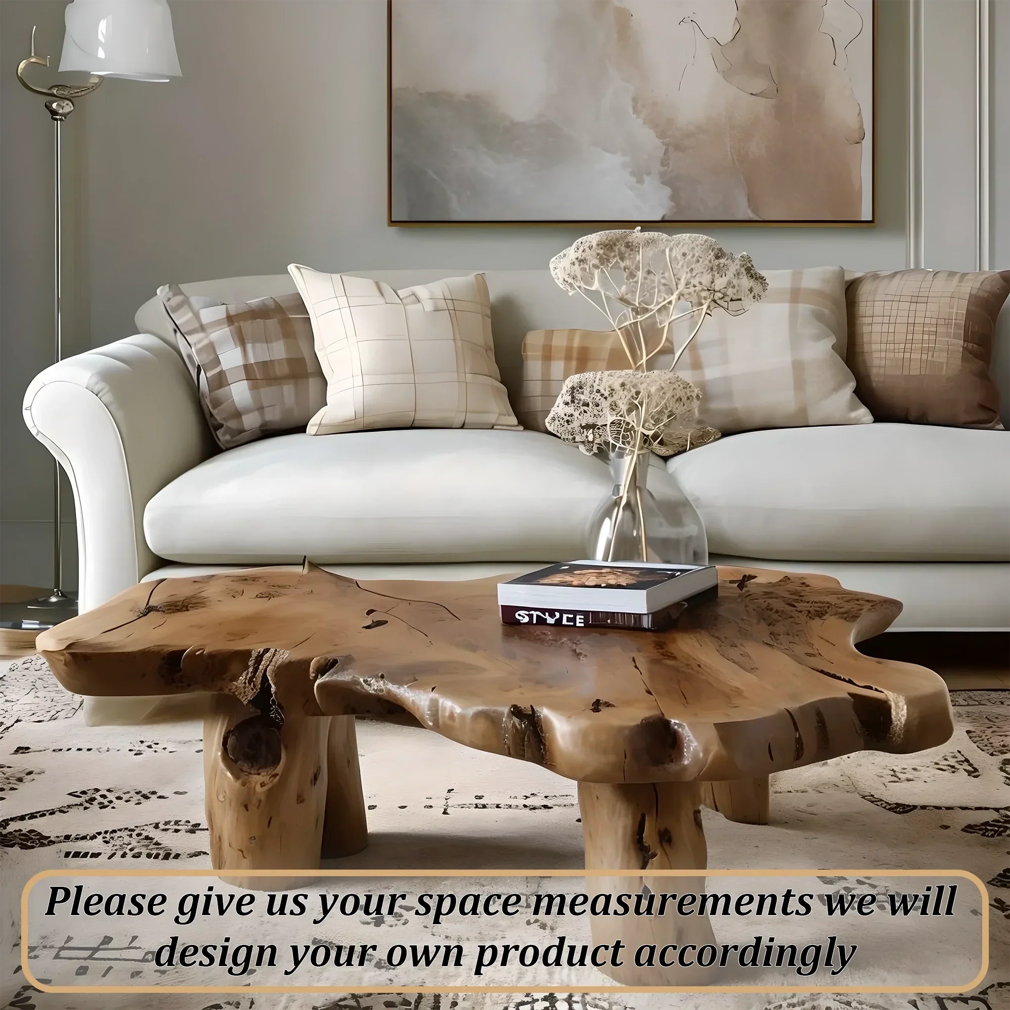 Sofa table with monolithic table top, modern table 