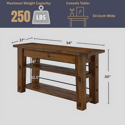 Nastya 54″ Console Table – Natural Wood and Metal Frame Rustic Industrial Style 