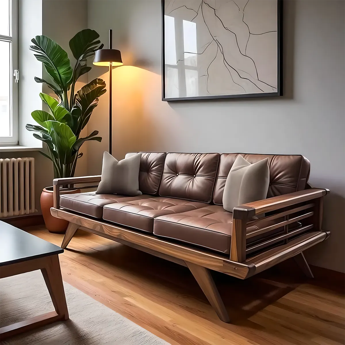 Natural Ash Wood Sofa - 3-seater Nordic Style Sofa Design 