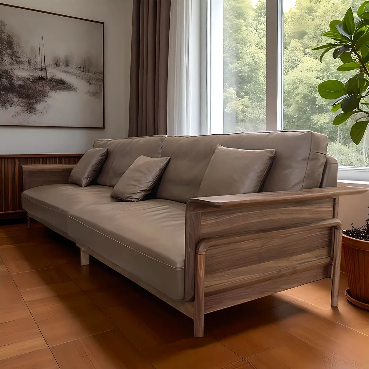 Natural Ash Wood Sofa – Modern Design, Luxurious & Durable 
