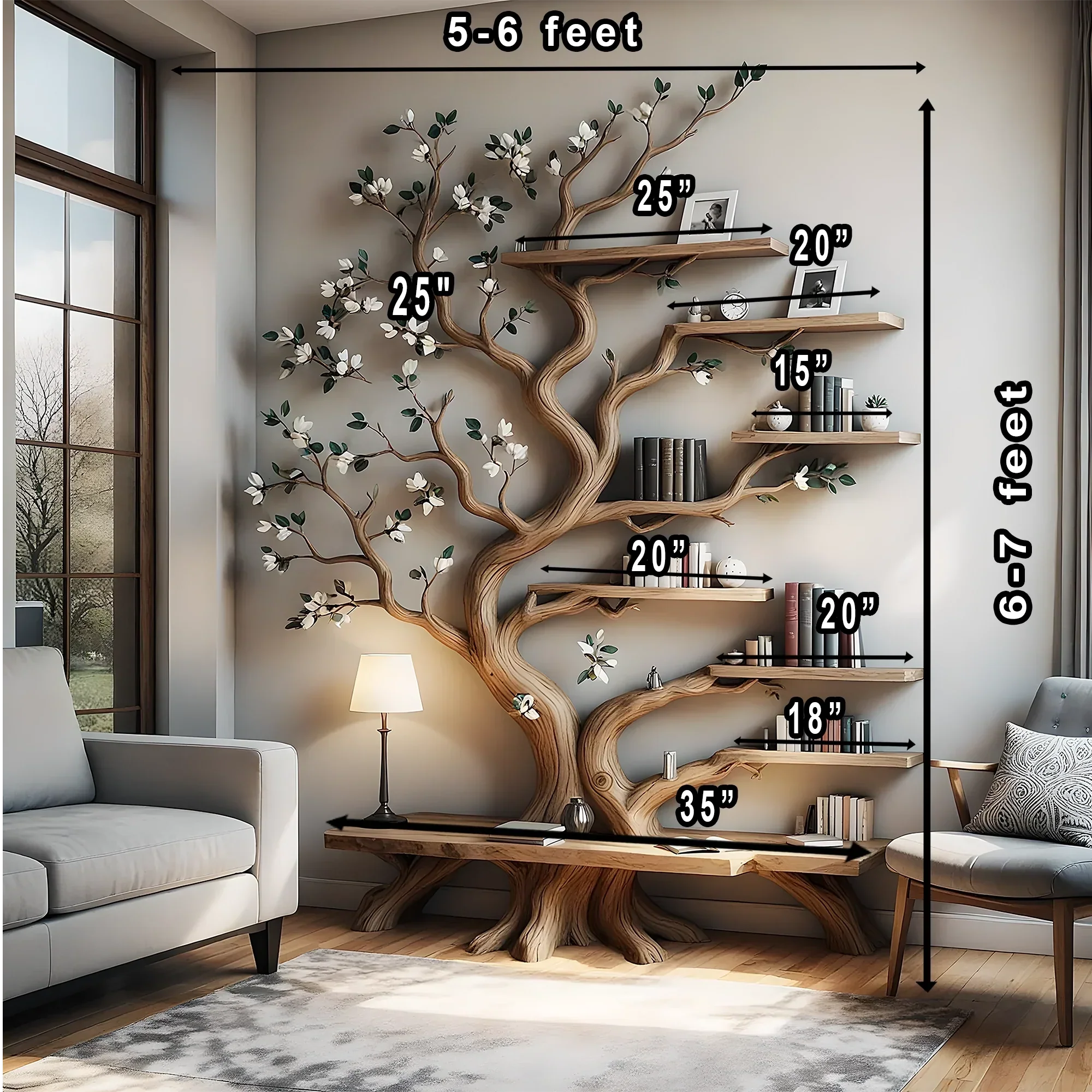 Tree-Inspired Bookshelf – Unique Wooden Display Shelf for Books & Collectibles 