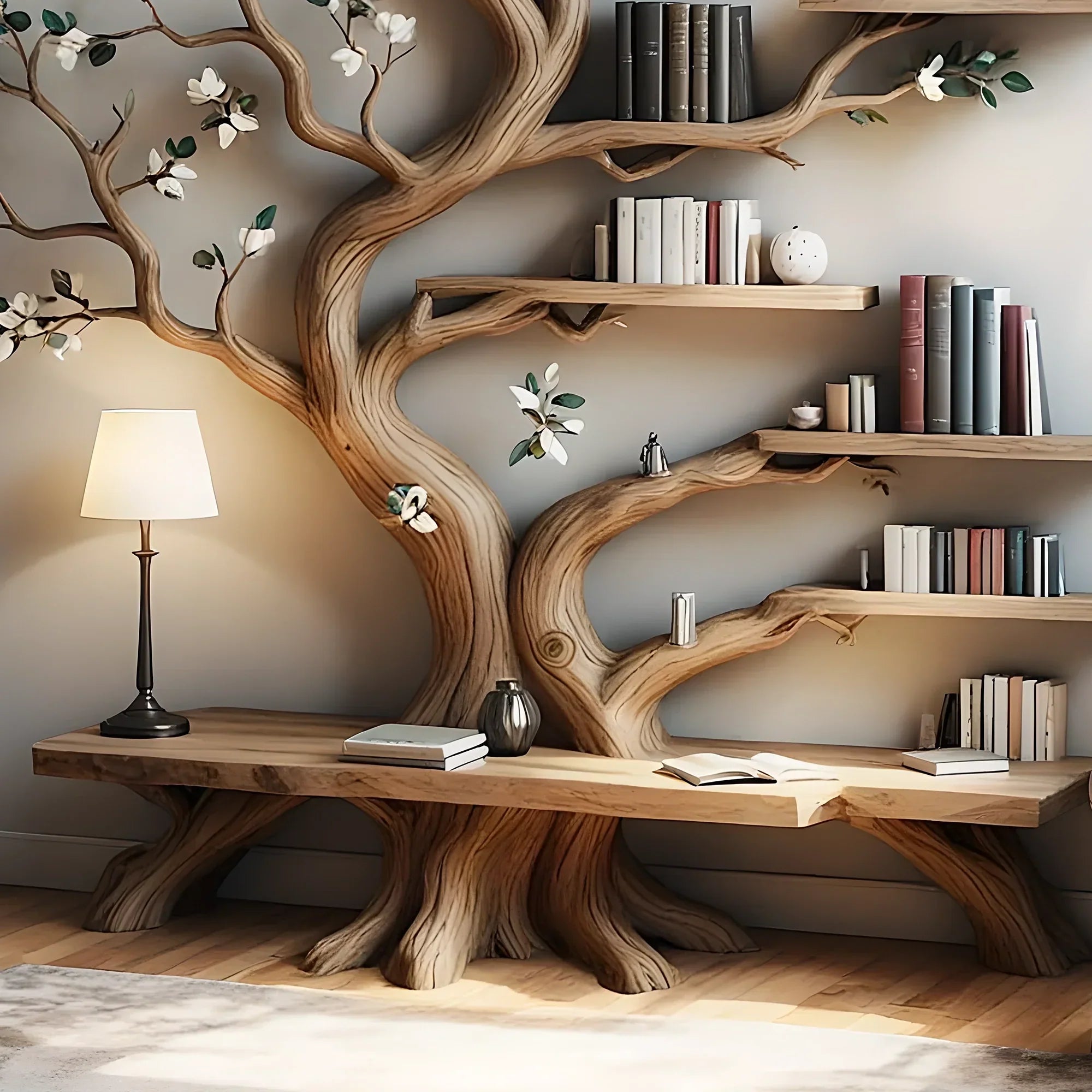 Tree-Inspired Bookshelf – Unique Wooden Display Shelf for Books & Collectibles 