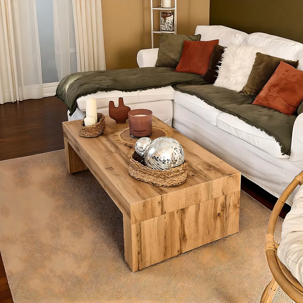 Natural Wood Coffee Table, Modern & Minimalist Style 