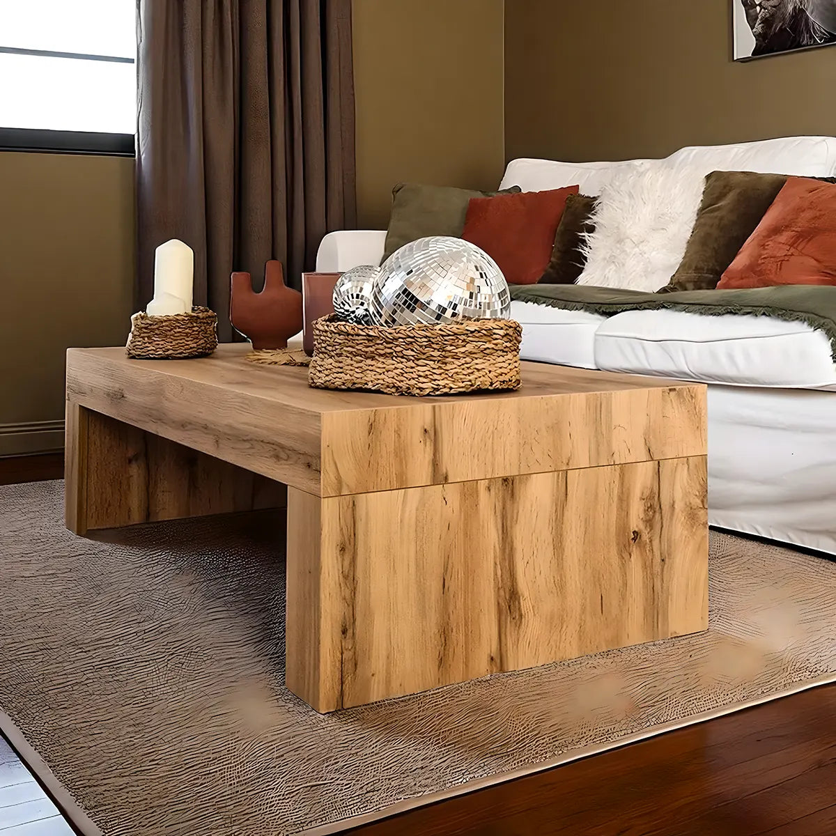 Natural Wood Coffee Table, Modern & Minimalist Style 
