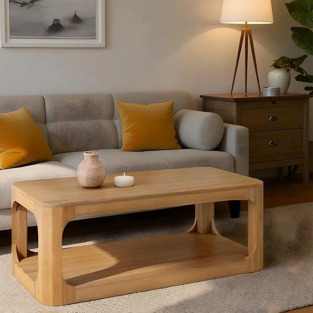 Astra Natural Wood Tea Table, Sophisticated Design For Living Room Space 