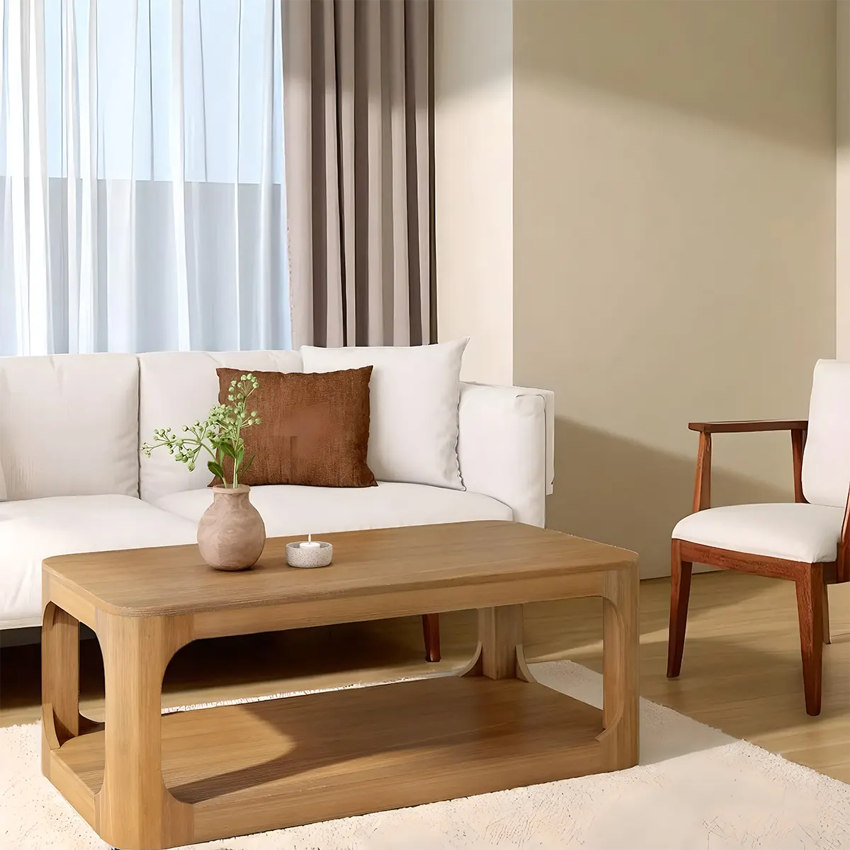 Astra Natural Wood Tea Table, Sophisticated Design For Living Room Space 